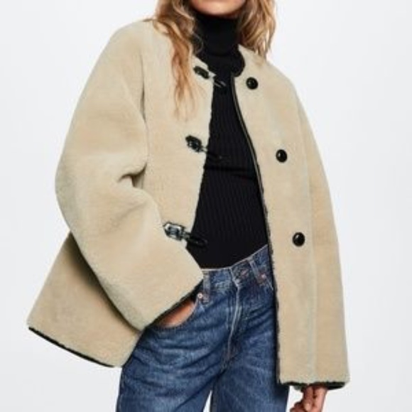 NWT MANGO XS S Appliques Faux Fur Shearling Coat Jacket Toteme - Picture 6 of 13